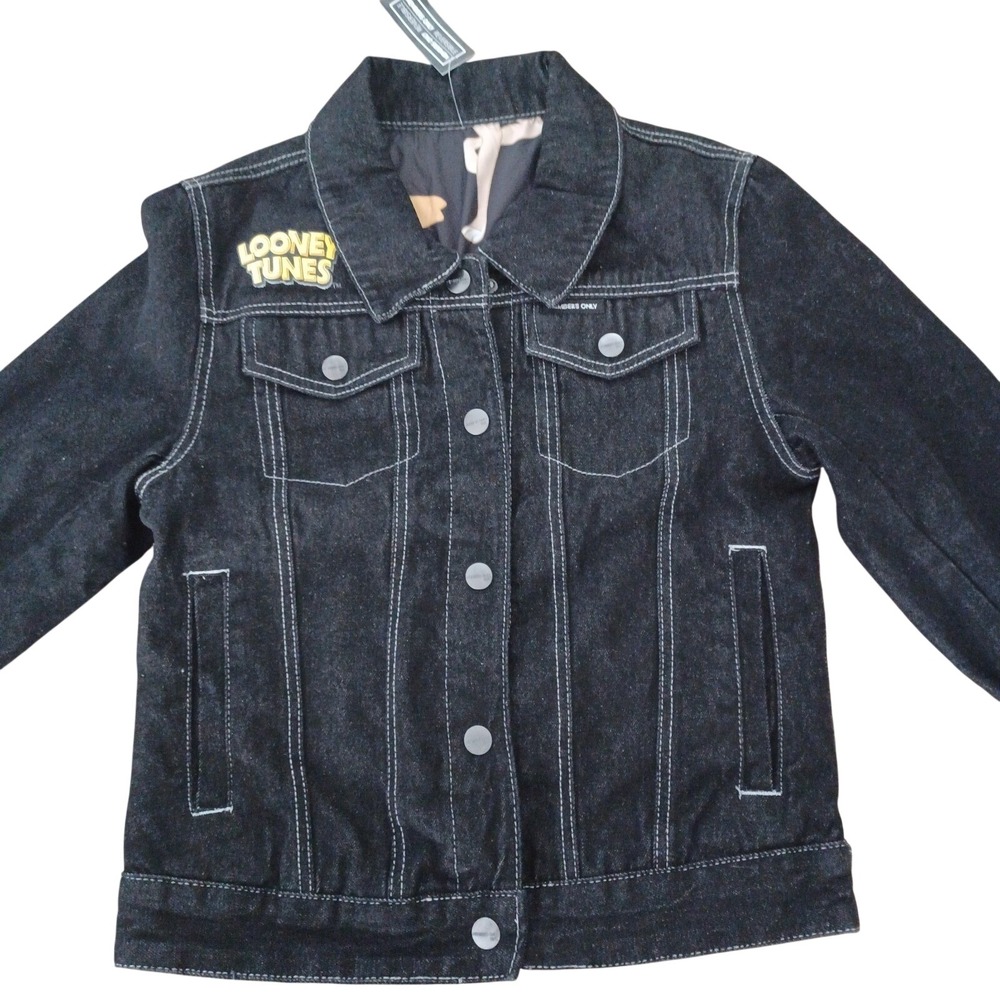 Members Only Looney Tunes Reversible Denim Jacket Black Mens Medium NWT